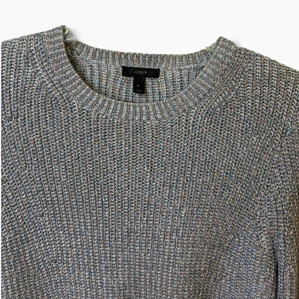J.Crew Metallic Sparkle Ribbed Knit Crewneck Sweater Gray Medium Cropped Shimmer - Picture 3 of 5